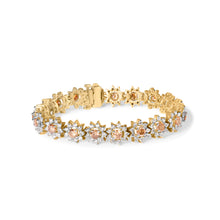 Load image into Gallery viewer, 14K Yellow Gold 8.00 Cttw Champagne Diamond Floral Cluster Halo Link Bracelet (H-I Color, I1-I2 Clarity)