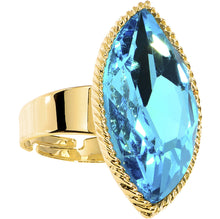 Load image into Gallery viewer, Gold Tone Aqua Faceted Teardrop Adjustable Ring