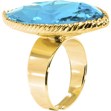 Load image into Gallery viewer, Gold Tone Aqua Faceted Teardrop Adjustable Ring