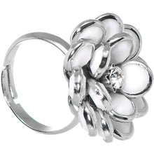 Load image into Gallery viewer, White Enamel Blooming Flower Adjustable Ring