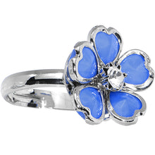 Load image into Gallery viewer, Blue Enamel Five Petal Blooming Flower Adjustable Ring