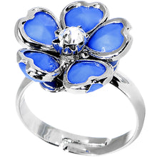 Load image into Gallery viewer, Blue Enamel Five Petal Blooming Flower Adjustable Ring