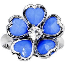 Load image into Gallery viewer, Blue Enamel Five Petal Blooming Flower Adjustable Ring