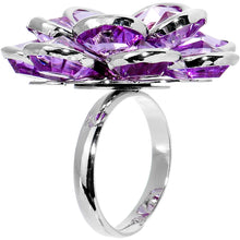 Load image into Gallery viewer, Purple Faceted Blooming Flower Adjustable Ring