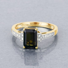 Load image into Gallery viewer, 1.73 Carat Genuine Green Tourmaline and White Diamond 14K Yellow Gold Ring