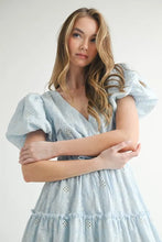 Load image into Gallery viewer, Eyelet Lace Puff Sleeve V Neck Midi Dress For Women – Elegant Fluttering Eyelet Lace Midi Dress, Puff Sleeve Detail, Timeless V Neck Design, Sophisticated Summer Dress