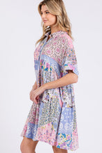 Load image into Gallery viewer, Pink Multicolor Floral Collared Neck Half Sleeve Mini Shirt Dress Feminine Floral Print Dress for Women