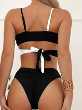 Load image into Gallery viewer, Royal Sunset Colorblock Bikini Set for Summer – Sleek V-Neck Two-Piece Swimsuit with Tie Back High Cut Bottoms & Ultra-Stretch Spaghetti Straps – Women's Swimwear for Koningsdag Beach Days & Summer Celebrations