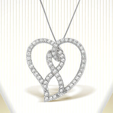 Load image into Gallery viewer, 14K White Gold 1.0 Cttw White Diamond Awareness Ribbon & Open Heart 18" Pendant Necklace (H-I Color, I1-I2 Clarity) - White Diamond Ribbon
