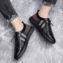 Load image into Gallery viewer, Black Mens Fashion Sneakers Breathable Skateboard Shoes High Quality Trainers Shoes Casual Genuine Leather Casual Shoes Fashion Comfortable Walking Shoes