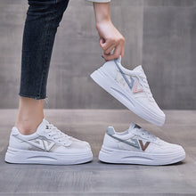 Load image into Gallery viewer, Spring Fashion Breathble Women Sneakers Leather Platform Shoes Women Lace Up Casual Shoes White Fashion Sneakers White PU Leather Platform Sneaker For Women Lace Up Walking Sneakers