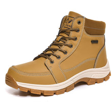 Load image into Gallery viewer, Brown Winter Mens Snow Boots Warm Plush Boots Waterproof Leather Ankle Boots Fashion Outdoor Non-slip Men's Hiking Boots Winter Ankle Snow Hiking Boots Warm Water Resistant Sport Shoes
