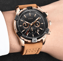 Load image into Gallery viewer, Men's Waterproof Watch With Chronometers Date Display Gold Detail Excellent Background Perfect Gift