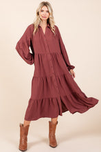 Load image into Gallery viewer, Tiered Button Down Long Sleeve Midi Dress For Women โ Button Down Midi Dress, Long Sleeve Tiered Dress, Feminine Midi Dress, Button Front Dress, Elegant Long Sleeve Dress