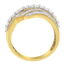Load image into Gallery viewer, 10K Yellow Gold 1.0 Cttw Baguette and Round Diamond Multi-Row Wave Bypass Ring (I-J Color, I1-I2 Clarity) - Ring Size 7