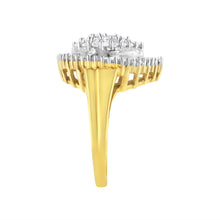Load image into Gallery viewer, 10K Yellow Gold 1.0 Cttw Round and Baguette Cut Diamond Oval Shaped Cluster Ring (I-J Color, I1-I2 Clarity) - Size 7