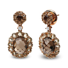 Load image into Gallery viewer, 18K Rose Gold Diamond Accent and Lemon and Oval Smoky Color Quartz Gemstone Dangle Drop Earring (G-H Color, SI1-SI2 Clarity)