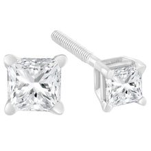 Load image into Gallery viewer, AGS Certified 18K White Gold 1.0 Cttw 4-Prong Set Princess-Cut Solitaire Diamond Screw Back Stud Earrings (E-F Color, SI2-I1 Clarity)
