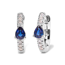 Load image into Gallery viewer, 10K White Gold Pear Shaped Blue Sapphire and 1/10 Cttw Diamond Huggy Hoop Earrings (H-I Color, I1-I2 Clarity)