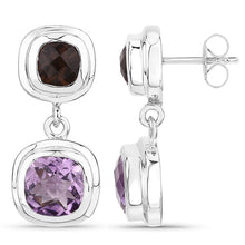 Load image into Gallery viewer, 6.60 Carat Genuine Amethyst and Smoky Quartz .925 Sterling Silver Earrings