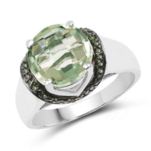 Load image into Gallery viewer, 3.95 Carat Genuine Green Amethyst and Green Diamond .925 Sterling Silver Ring