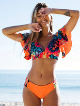 Load image into Gallery viewer, Bloom Day Ruffle Bikini Set – Chic Elegant Plant Print V-Neck Swimsuit with Tie-Back and High-Stretch Ruffle Trim – Women's 2-Piece Swimwear for Poolside Style & King’s Day Celebrations