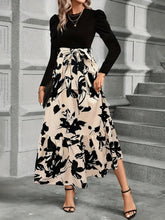 Load image into Gallery viewer, Trendy Tied Printed Round Neck Long Sleeve Midi Dress Elegant & Trendy Printed Dress for Women