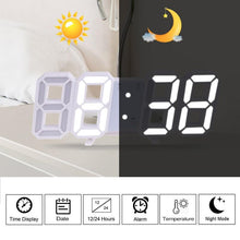 Load image into Gallery viewer, 3D Large LED Digital Wall Clock 3D LED Wall Clock with Remote Control 12/24 H Time/Date Display Nightlight Alarm Clock Digital Clock Brightness to Adjust Temperature Date Time Celsius Nightlight Display Table Desktop Clocks Alarm Clock For Living Room