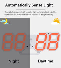 Load image into Gallery viewer, 3D Large LED Digital Wall Clock Date Time Celsius Nightlight Display Table Desktop Clocks 3D Digital Alarm Clock Modern Design LED Wall Desk Clocks 12/24H Time /Date/ Temperature Display Nightlight /Brightness Adjustable/ Alarm Clock For Living Room