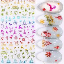 Load image into Gallery viewer, 3D Nail Stickers Decals Snowflakes Elk Bear Christmas Xmas Transfer Stickers Nail Art Self-Adhesive Decals Decoration Nail Art Stickers Decals Christmas Snowflake Bronzing Christmas Slider Nail Art 3D Decals Decoration