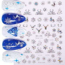 Load image into Gallery viewer, 3D Nail Stickers Decals Snowflakes Elk Bear Christmas Xmas Transfer Stickers Nail Art Self-Adhesive Decals Decoration Nail Art Stickers Decals Christmas Snowflake Bronzing Christmas Slider Nail Art 3D Decals Decoration