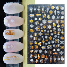 Load image into Gallery viewer, 3D Nail Stickers Decals Snowflakes Elk Bear Christmas Xmas Transfer Stickers Nail Art Self-Adhesive Decals Decoration Nail Art Stickers Decals Christmas Snowflake Bronzing Christmas Slider Nail Art 3D Decals Decoration