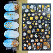 Load image into Gallery viewer, 3D Nail Stickers Decals Snowflakes Elk Bear Christmas Xmas Transfer Stickers Nail Art Self-Adhesive Decals Decoration Nail Art Stickers Decals Christmas Snowflake Bronzing Christmas Slider Nail Art 3D Decals Decoration