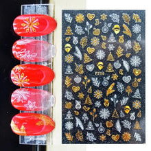 Load image into Gallery viewer, 3D Nail Stickers Decals Snowflakes Elk Bear Christmas Xmas Transfer Stickers Nail Art Self-Adhesive Decals Decoration Nail Art Stickers Decals Christmas Snowflake Bronzing Christmas Slider Nail Art 3D Decals Decoration