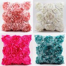 Load image into Gallery viewer, 3D Roses Style Embroidered Polyester Cushion Cover Pillowcase Wedding Home Decorative Roses Floral Print Cushion Covers Throw Pillow Covers For Decorating Sofa Car Bedroom 42x42cm