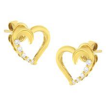 Load image into Gallery viewer, 14K Yellow Gold 1/8 Cttw Diamond Journey Heart Hoop Earrings (K-L Color, I1-I2 Clarity)