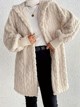 Load image into Gallery viewer, Beige Long Winter Open Front Long Sleeve Fuzzy Hooded Jacket Cozy & Stylish Outerwear