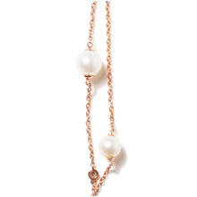 Load image into Gallery viewer, 18K Rose Gold 1/2 Cttw Diamond and Freshwater Pearl Double Strand Station Necklace (G-H Color, SI1-SI2 Clarity) - Adjustable up to 16" to 20"