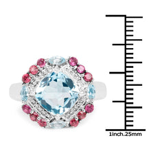 Load image into Gallery viewer, 4.73 Carat Genuine Blue Topaz and Rhodolite .925 Sterling Silver Ring