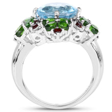 Load image into Gallery viewer, 5.76 Carat Genuine Blue Topaz, Chrome Diopside & Garnet .925 Sterling Silver Ring