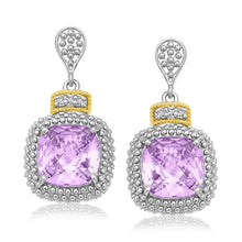 Load image into Gallery viewer, 18k Yellow Gold & Sterling Silver Cushion Amethyst & Diamond Earrings (.05cttw)