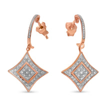 Load image into Gallery viewer, 10K Rose Gold Plated Sterling Silver Round Cut Diamond Cushion Dangle Earrings (0.04 cttw, H-I Color, I2-I3 Clarity)
