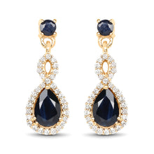 Load image into Gallery viewer, 1.19 Carat Genuine Blue Sapphire and White Diamond 14K Yellow Gold Earrings