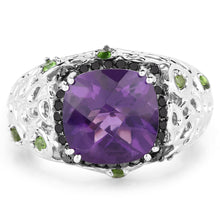Load image into Gallery viewer, 3.27 Carat Genuine Amethyst, Chrome Diopside & Black Diamond .925 Sterling Silver Ring