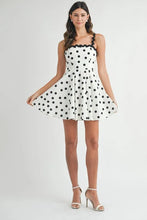 Load image into Gallery viewer, Polka Dot Mini Dress with Ricrac Trim Strap – Fun Polka Dot Pattern, Fluttering, Unique Ricrac Trim Strap, Playful and Stylish Mini Dress, Versatile Summer Dress