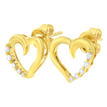Load image into Gallery viewer, 14K Yellow Gold 1/8 Cttw Diamond Journey Heart Hoop Earrings (K-L Color, I1-I2 Clarity)
