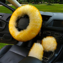 Load image into Gallery viewer, 3PCS Fur Steering Wheel Cover Set Real Sheepskin Auto Plush Warm Fluffy Fuzzy Women Winter Fashion Wool Fur Soft Furry Steering Wheel Covers Blue Fluffy Handbrake Cover Gear Shift Cover Fuzz Warm Non-slip Car Decoration Car Accessories for Women Girl