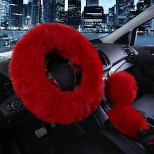Load image into Gallery viewer, 3PCS Fur Steering Wheel Cover Set Real Sheepskin Auto Plush Warm Fluffy Fuzzy Women Winter Fashion Wool Fur Soft Furry Steering Wheel Covers Blue Fluffy Handbrake Cover Gear Shift Cover Fuzz Warm Non-slip Car Decoration Car Accessories for Women Girl