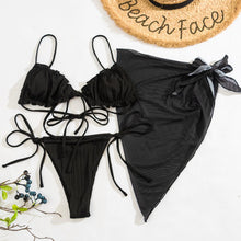 Load image into Gallery viewer, 3PCS Ladies Split Swimwear Sets Women Swimsuit Women's Bikini Swimsuits Bikini Set With Wrap Skirt Underwire Swimwear Bathing Suit Chiffon Cover Up Bikini Ruffles Lace-up Mesh Cover Ups Bikinis Set