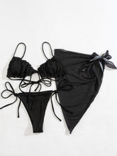 Load image into Gallery viewer, 3PCS Ladies Split Swimwear Sets Women Swimsuit Women's Bikini Swimsuits Bikini Set With Wrap Skirt Underwire Swimwear Bathing Suit Chiffon Cover Up Bikini Ruffles Lace-up Mesh Cover Ups Bikinis Set